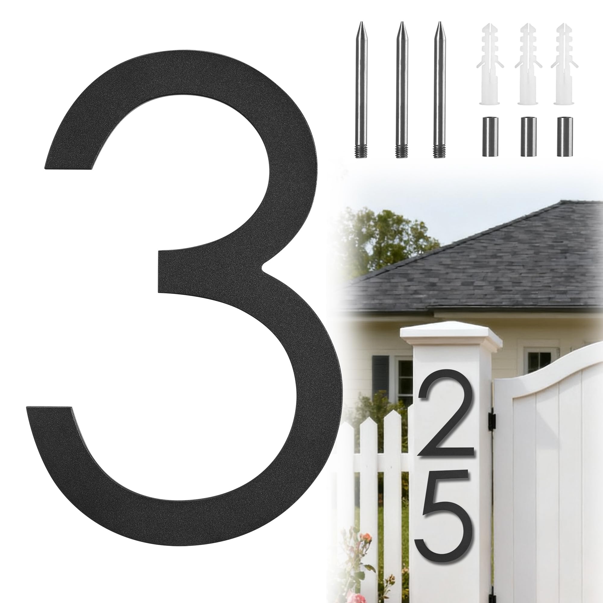 Photo 1 of 10 Inch Address Numbers For House, Modern Large House Numbers For Outside Floating,Outdoor Metal House Numbers Matte Black Vertical Horizontal Aluminum 3