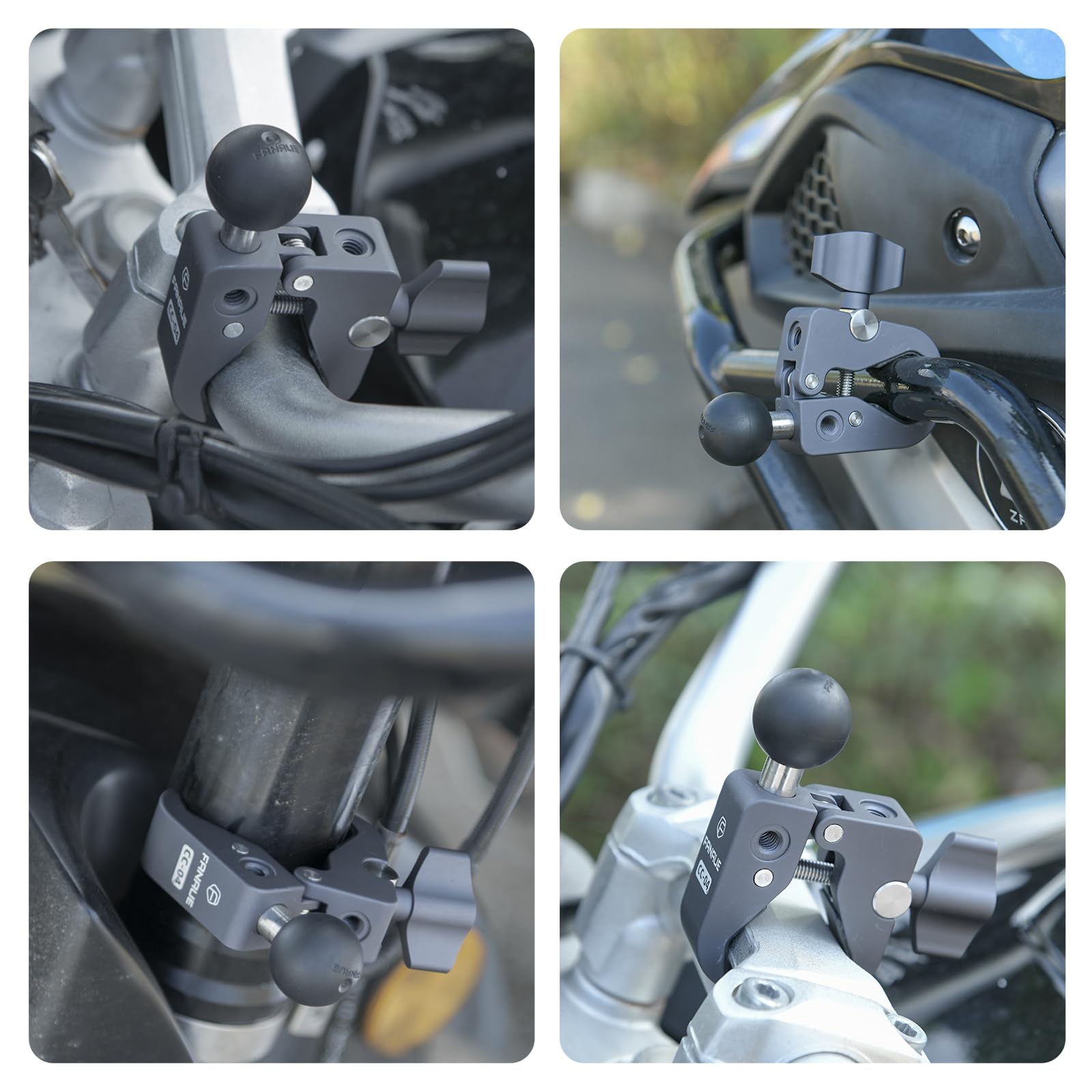 FANAUE Support de téléphone pour Moto avec Base de Montage à rotule d'un Pouce Compatible avec RAM Mounts, Une Plage de Serrage de 13 à 52 mm, adapté aux guidons de Motos et de vélos