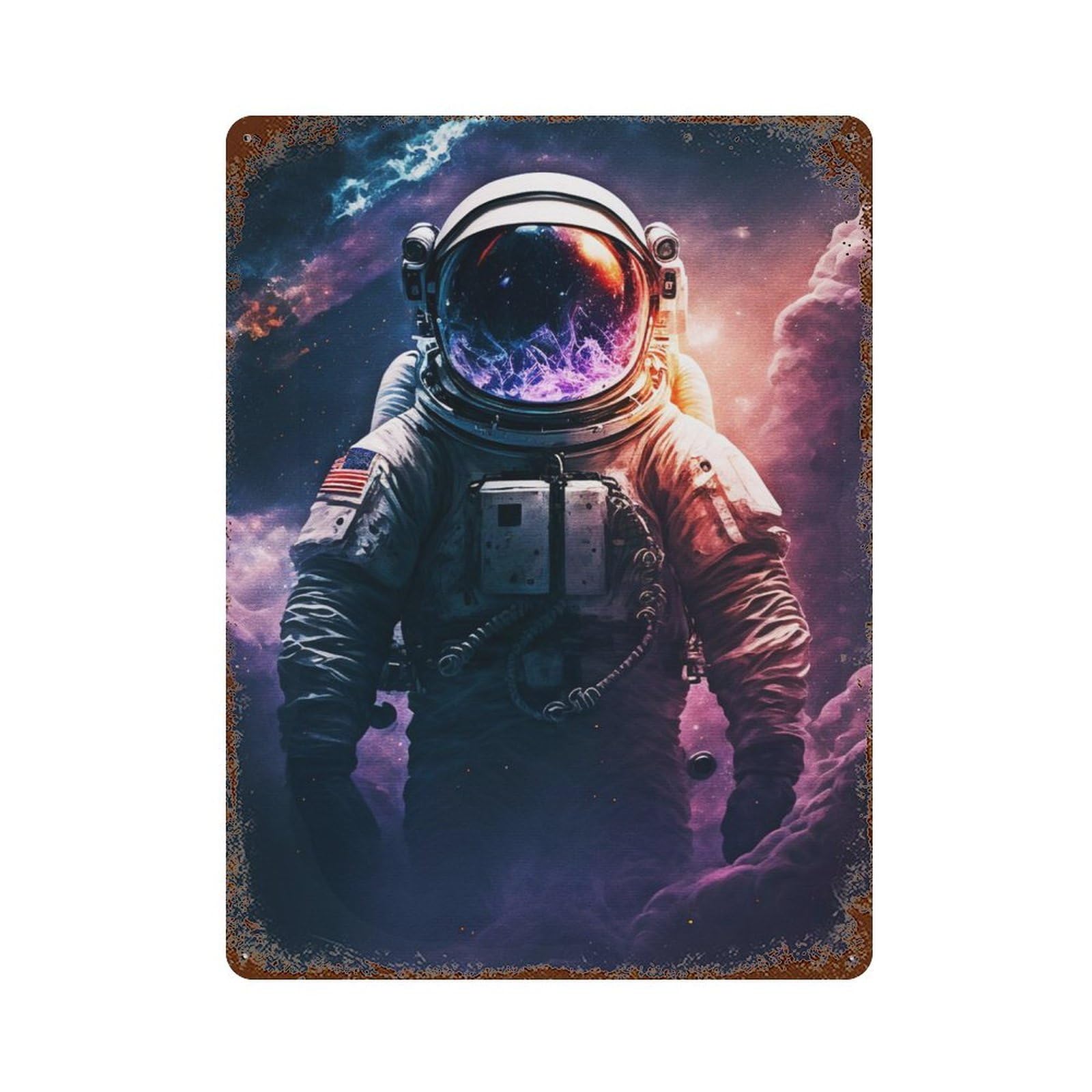 Astronaut in Space Distressed Metal Wall Sign 15.7"x11.8", for Farmhouse, Kitchen And Entryway Decor, Rustic Home Decor