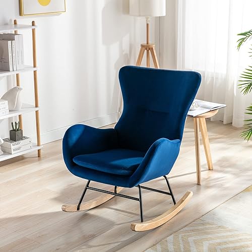 Kiztir Mecedora de terciopelo para guardería, moderna mecedora con respaldo alto, cómoda silla deslizante para guardería, sala de estar, dormitorio