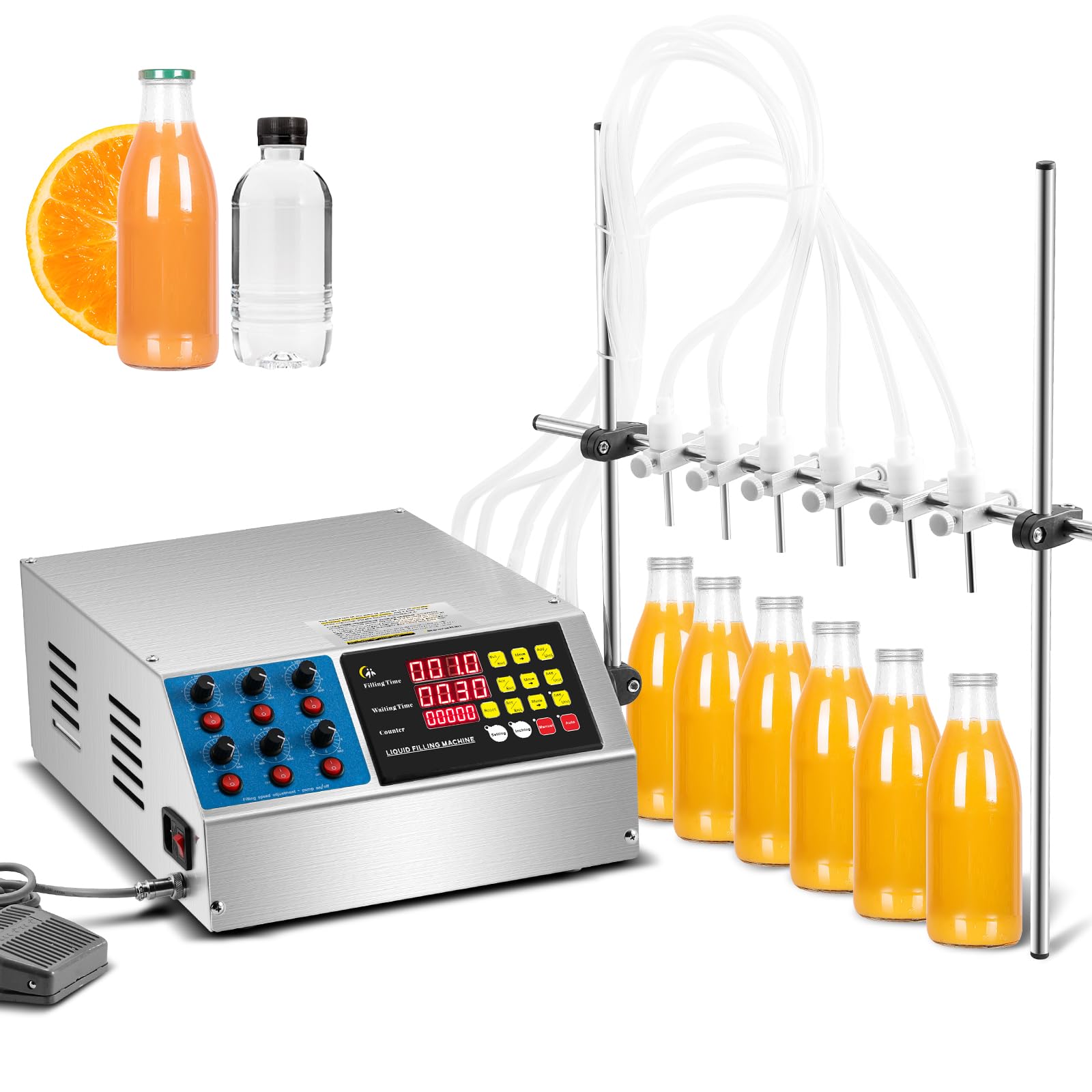 Moonshan 6 Head Liquid Filling Machine 2-135 Oz Automatic Bottle Filler Bottling Machine Digital Control for Juice, Essential Oil, MCT Oil