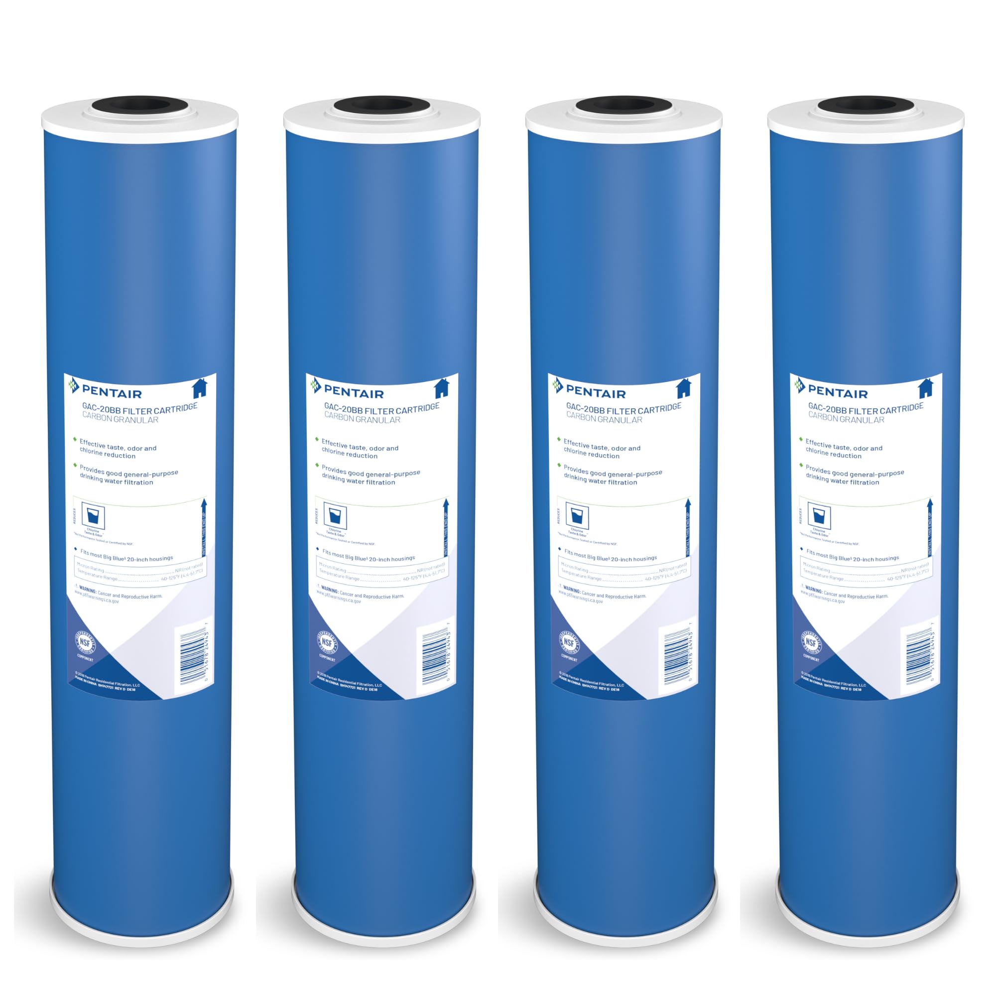 Pentair Pentek GAC-20BB Big Blue Carbon Water Filter, 20-Inch, Heavy Duty Granular Activated Carbon (GAC) Replacement Cartridge, 20" x 4.5", Pack of 4