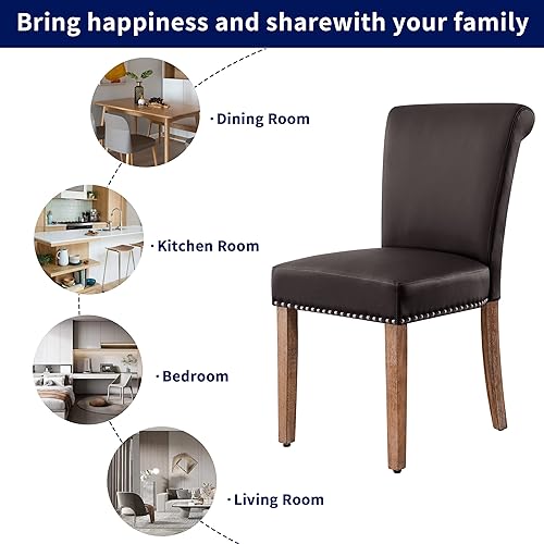 Miniatura 5 de SUBRTEX Juego de 2 sillas de comedor Parson de cuero, modernas sillas laterales de cocina de alta gama para cocina, restaurante y sala de estar,