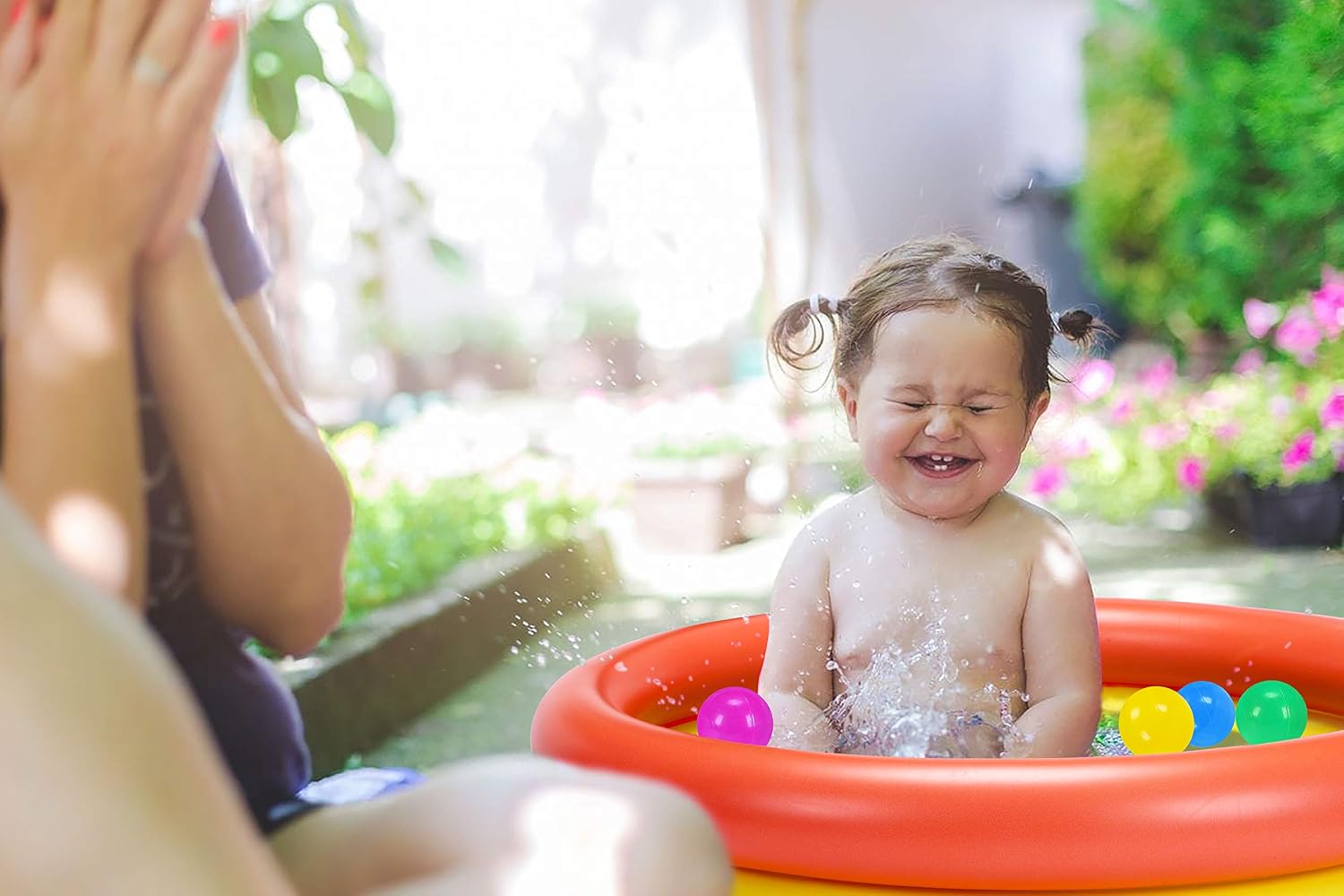 Baby Kiddie Pool for Outside Plus 100PCS Pit Balls - Inflatable Small Mini Infant Toddler Kids Plastic Blow up Pools Swimming Water Supplies