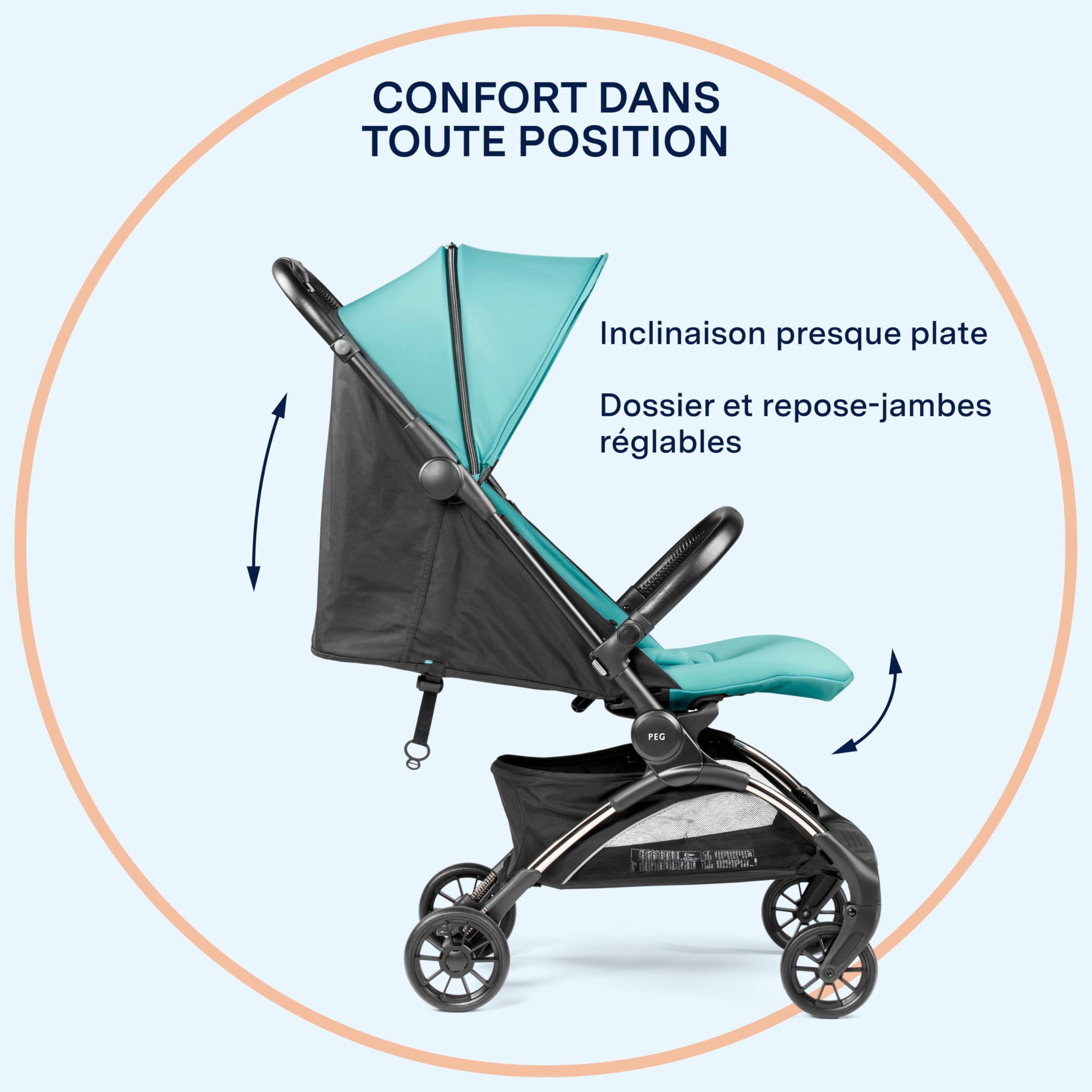 PEG Poussette Légère Volo avec Habillage Pluie, Format Cabine Avion, Ultra Compacte, Dès la Naissance jusqu’à 22 kg, Sac de Transport Inclus, Tahiti