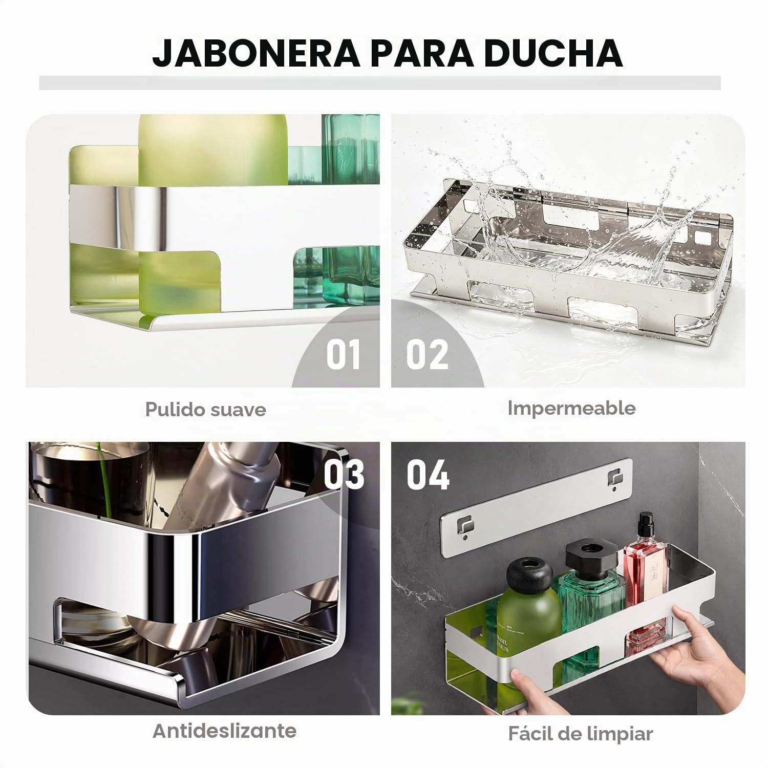 30 CM Perforación Acero Inoxidable 304 Baño Estante de Ducha Cromo Antióxido Estante de Almacenamiento de Baño para Jabón Champú Estante de Ducha Muro Estante de Almacenamiento para Cocina