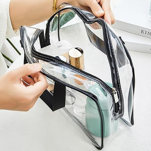 Miniatura 5 de APREUTY Bolsas de maquillaje transparentes, aprobadas por la TSA, juego de 3 bolsas de maquillaje grandes de PVC transparente con asa de cremallera,