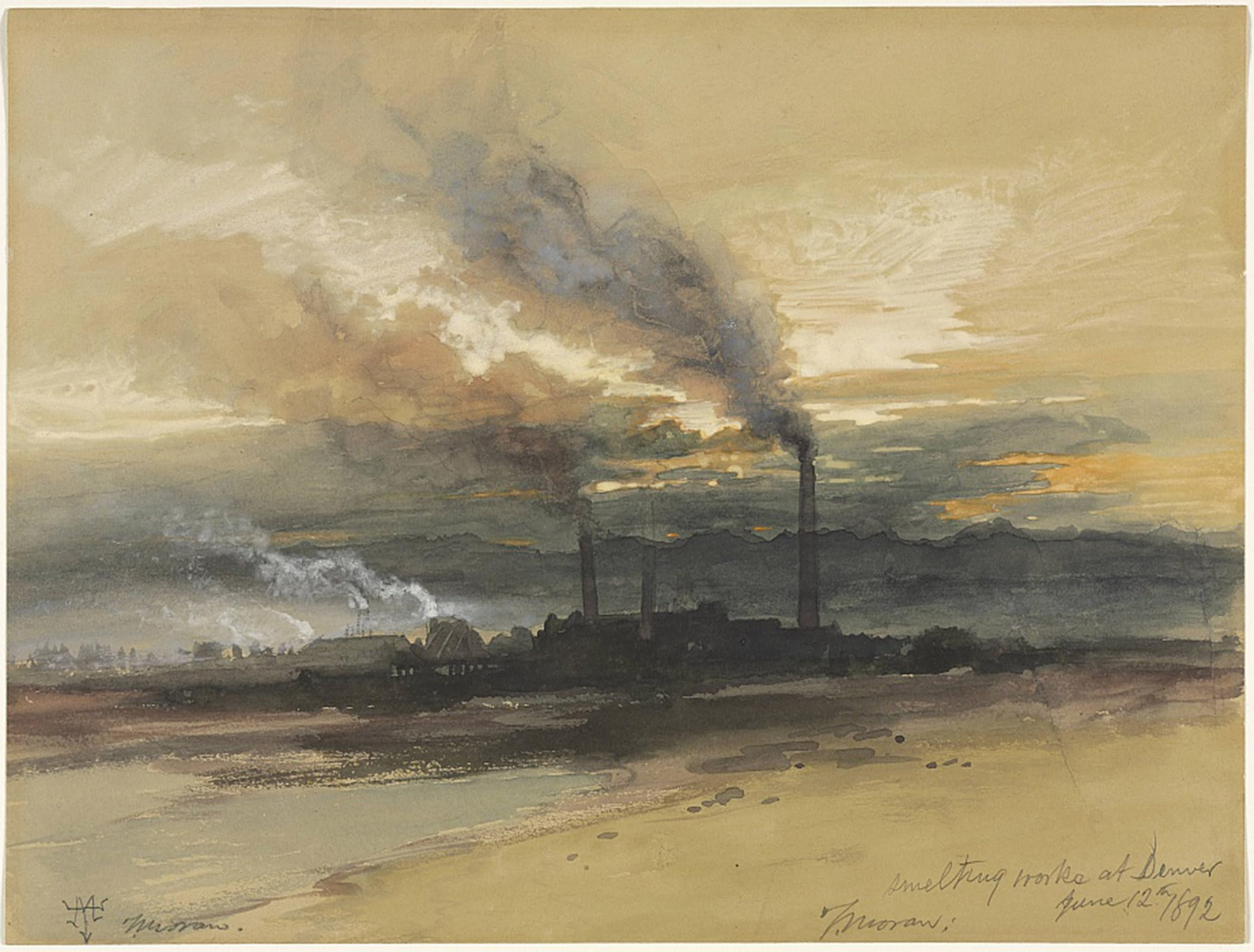 ARTXLXXBN Famous Art Print Poster Vintage Wall Art Smelting Works At Denver by Moran Canvas Art Poster for Home Decor 60x90cm
