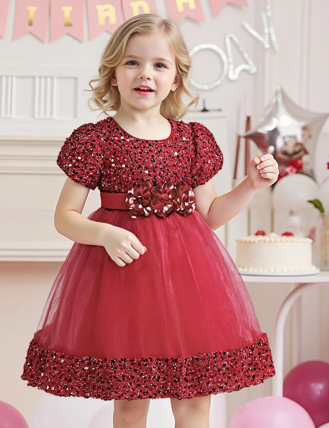 AGQT Flower Girl Dress Girls Tulle Tutu Princess Dresses Wedding First Communion Birthday Party Formal Gowns 6M-9T