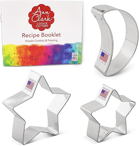 Miniatura 3 de Ann Clark Cookie Cutters Celestial - Cortadores de galletas (3 unidades), fabricados en Estados Unidos, luna creciente, estrellas