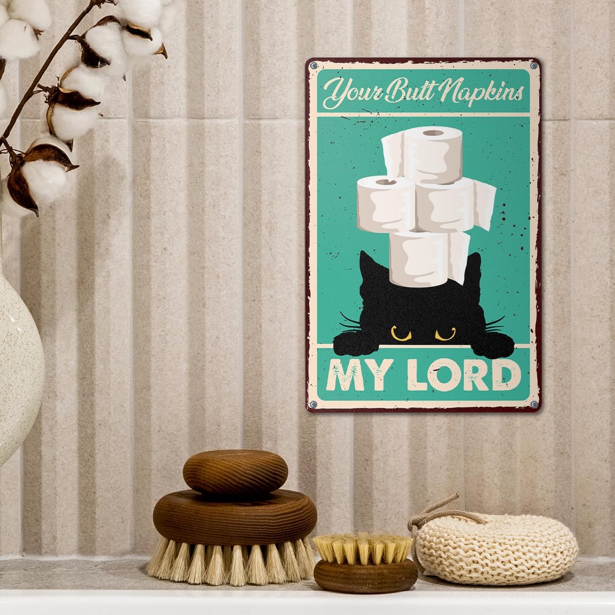Your Butt Napkins My Lord Metal Sign, Funny Black Cat Bathroom Wall Art Decor for Toilet Powder Room Restroom Decorations, Black Cat Lover Gifts for Women Men image 3
