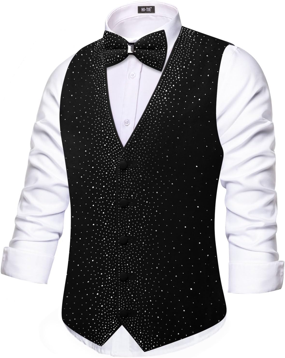 Hi-Tie Men's Sparkling Velvet Waistcoat Suit Vest and Bow Tie Set Tuxedo Vests Flower Lapel Pin for Wedding Party Performance