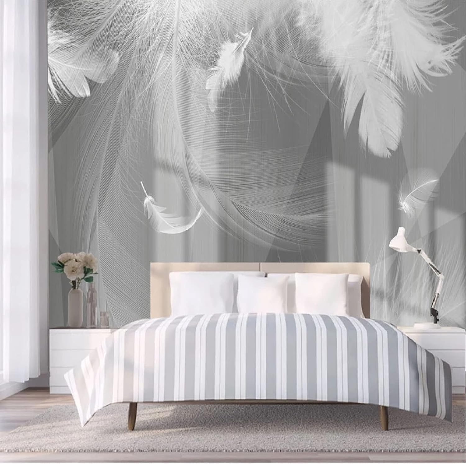 Papier peint mural 3D plumes amovible autocollant salon C-4873