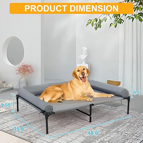 Miniatura 8 de Cama elevada para perros de 48 pulgadas con almohada, cama elevada para perros con seis pies de apoyo, camas transpirables y refrescantes para