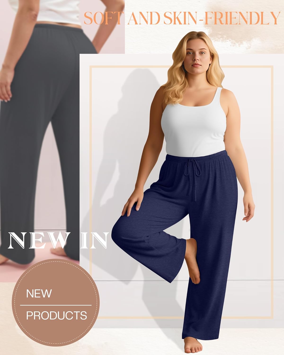 4 Pack Women's Plus Size Lounge Pants with Pockets, Wide Leg Yoga Loose Drawstring Pants Casual Sweatpants Jogger - Image 2