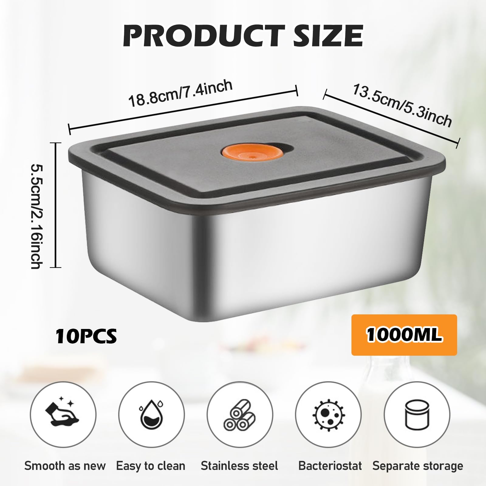 10 szt., ze stali nierdzewnej, 1000 ml, pojemniki do przechowywania żywności z przezroczystą pokrywką, hermetyczne pojemniki do przechowywania żywności, prep na posiłki, wędliny, transport posiłków