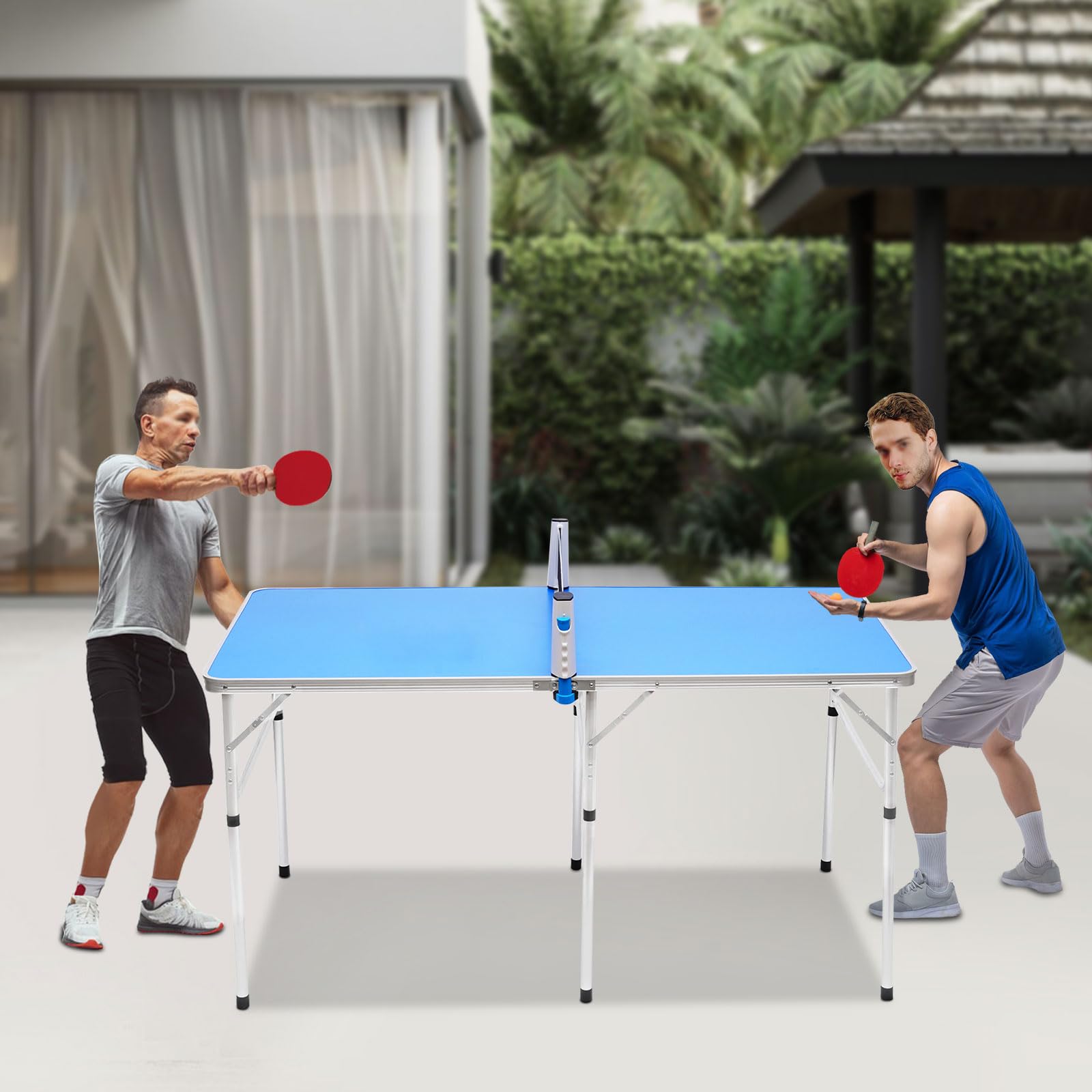 Klappbar Tischtennis, 152 * 76 * 76cm Tischtennisplatte mit 2 Tischtennisschlägern und 3 Bällen, Freizeit-Tischtennisplatte für Esstische, Schreibtische, Messetische