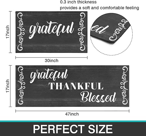Miniatura 69 de Juego de 2 tapetes de cocina Thankful para cocinar, antideslizantes, impermeables, de pie para cocina, de 17 x 30 + 17 x 47 pulgadas, beige