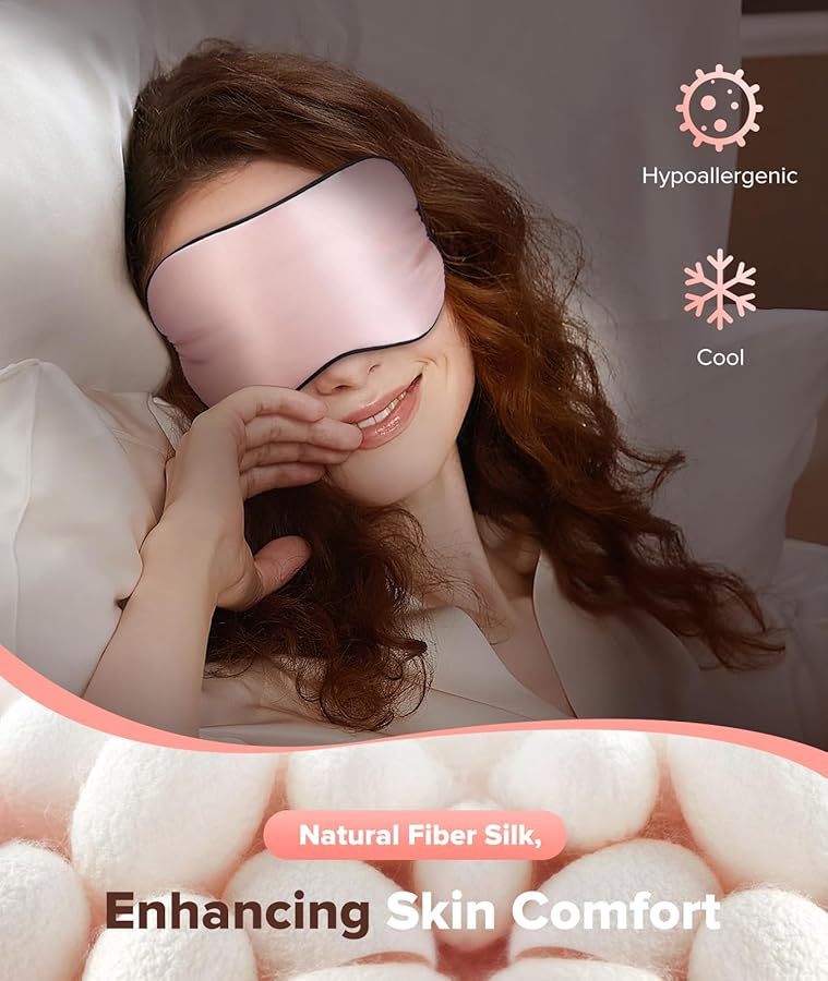 Silk Sleep Mask Light Blocking, LC-dolida Cooling Eye Mask for Sleeping Includes Silk and Gel Eye Masks for Migraine Dry Eye Women Men(Pink) - image 2