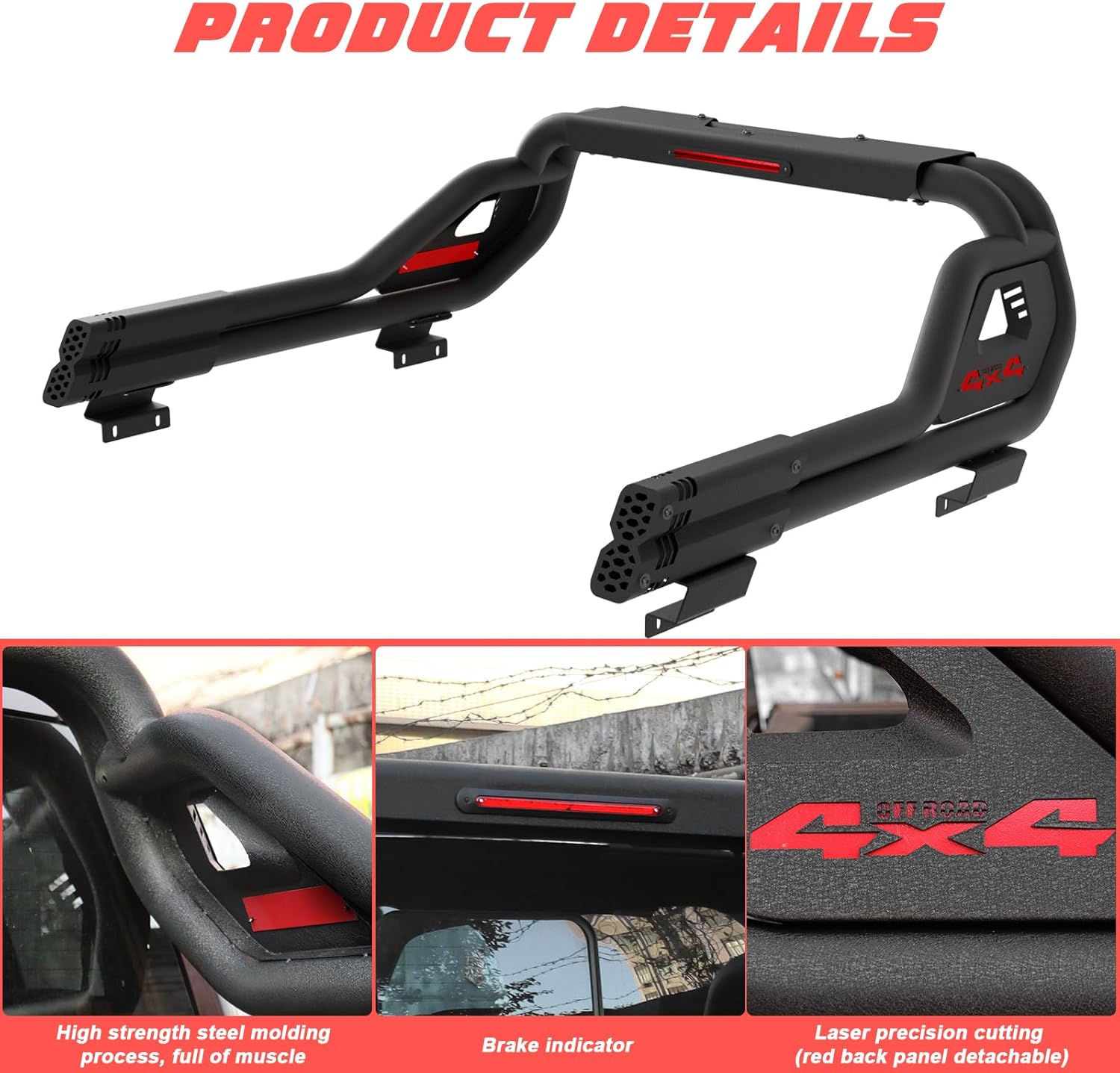 Universal Truck Bed Roll Bar for Full Size & Mid Size Trucks, Streamlined Style Cargo Chase Rack For Ford Ranger F150, For Silverado Sierra Ram 1500, Colorado, Canyon, Tacoma Tundra, Titan, Black