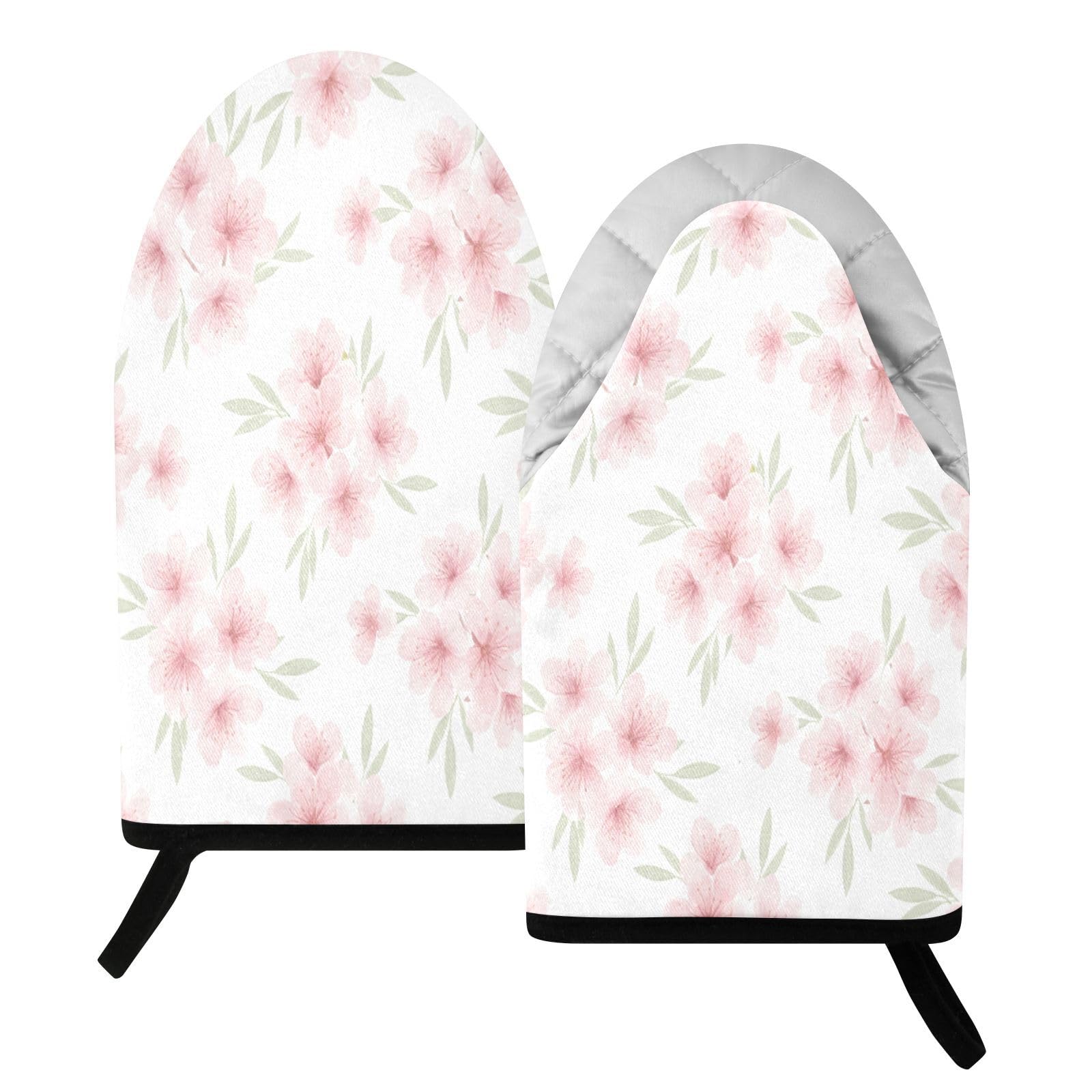 BURSTDDY Cherry Blossoms Oven Mitt,Heat Resistant Kitchen Mitts for Cooking
