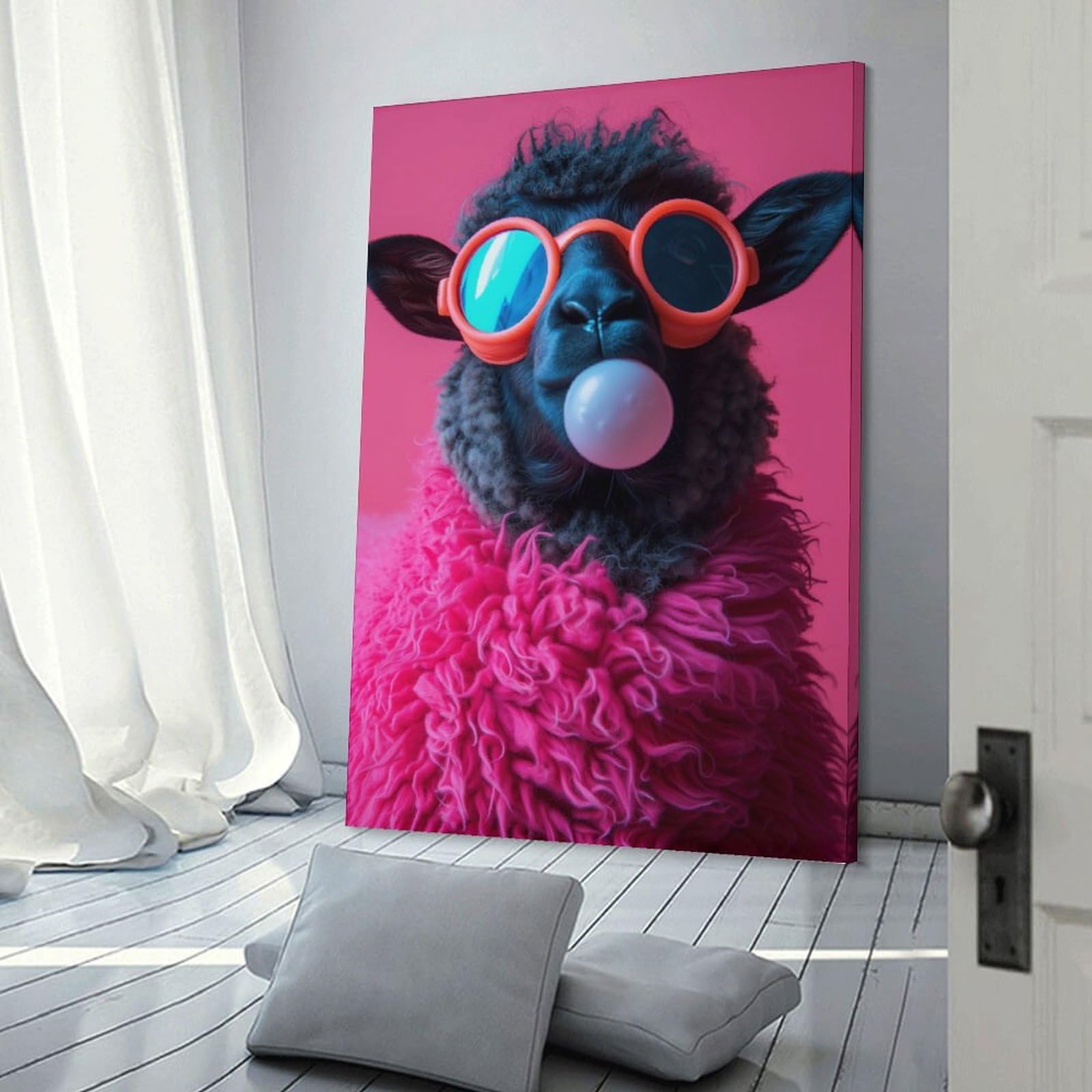 Junmoney Room Decor Wall Art Llama with Sunglasses Blowing Bubble Gum, 08x12inch(20x30cm), for Flats, Guest Rooms Or Compact Rooms, Wall Decor with Flexible Room Appeal