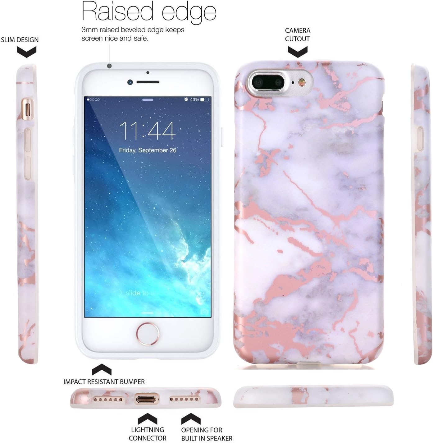 iPhone 7 Plus Case,iPhone 8 Plus Case,DOUJIAZ Shiny Rose Gold White Marble Design Clear Bumper TPU Soft Case Rubber Silicone Cover for iPhone 7 Plus/iPhone 8 Plus