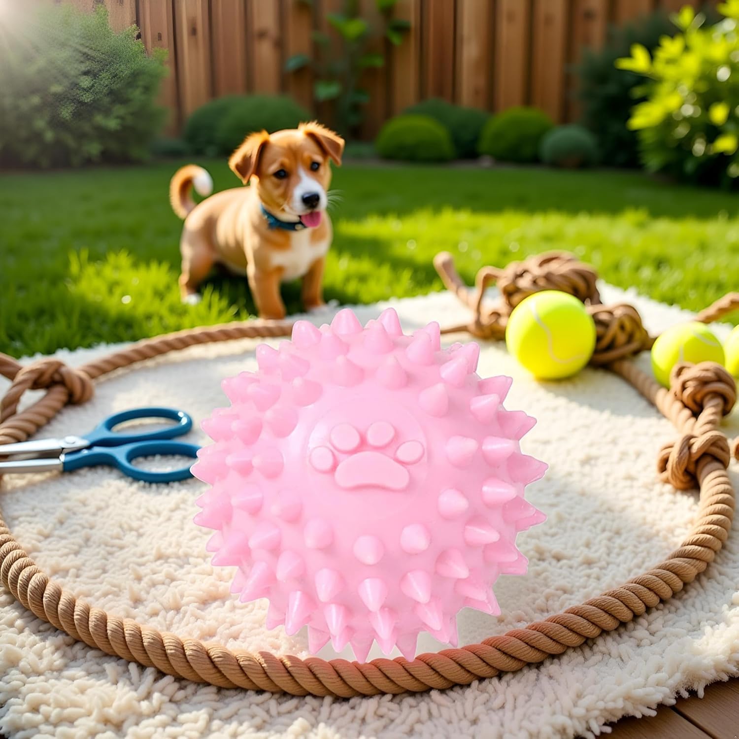 Mioaoa Pink Dogs Toy Spiky Ball No Squeak Chew Toy Long Lasting Dog Toy Balls for Aggressive Chewers Dogs Puppy Teething Training Toy Spiky Rubber Ball Toy Small for Aggressive Heavy Chewers - Image 3