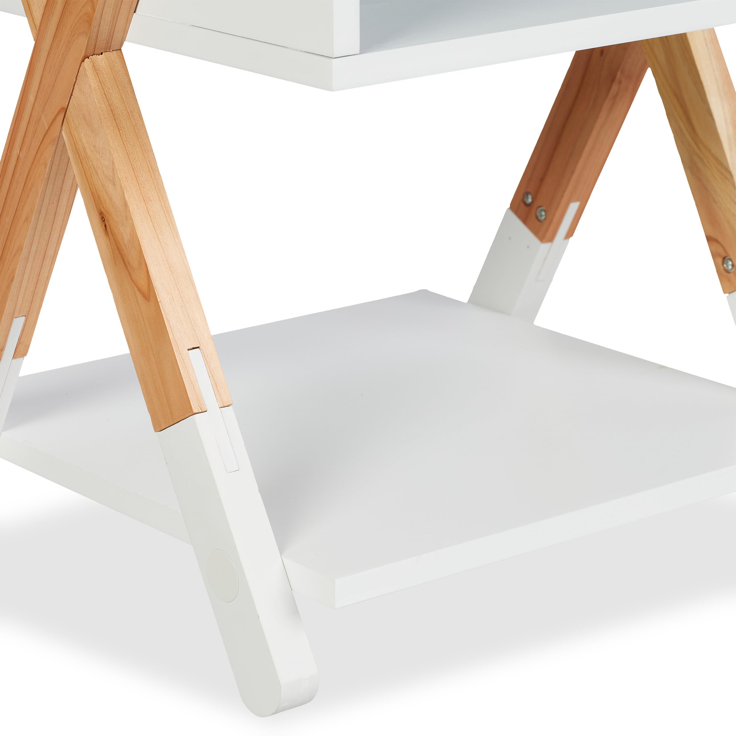 Relaxdays Table de Chevet, pour Votre Bout de Chou, Bois de pin et MDF, H x L x P : 42 x 34 x 30 cm, Blanc et Nature
