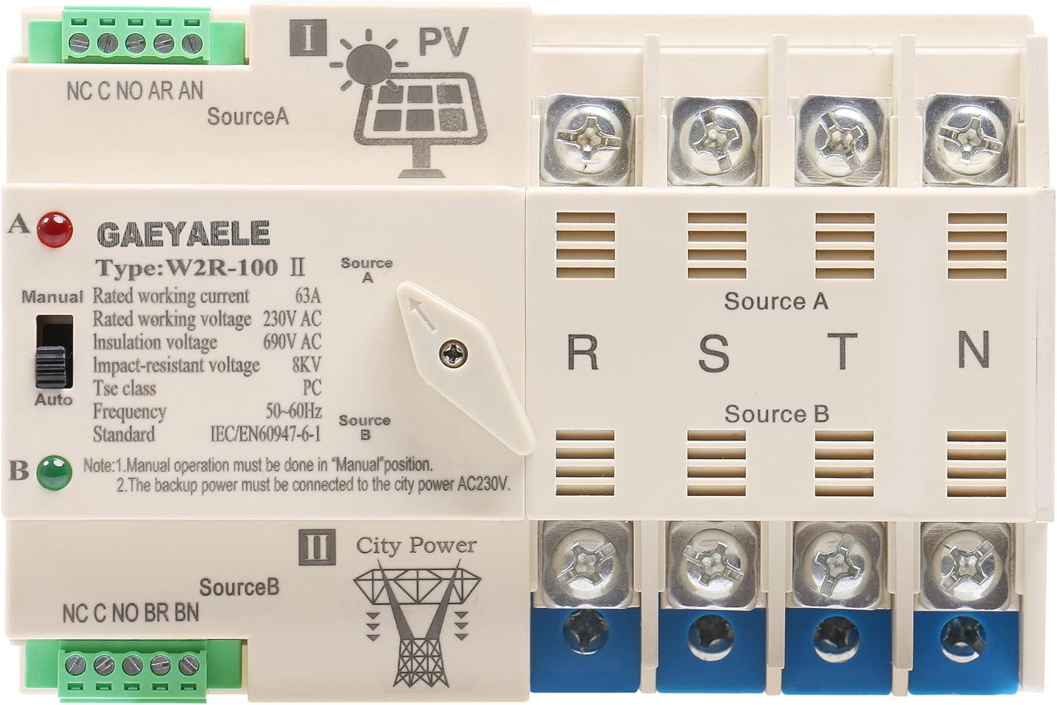 Buy Gaeyaele On Grid Photovolatic Power Automatic Transfer Switch Din Rail 4p 63a Ac230v Ats Pv Solar System Power Generator Transfer Switch Use Online In Indonesia B0894jb63h