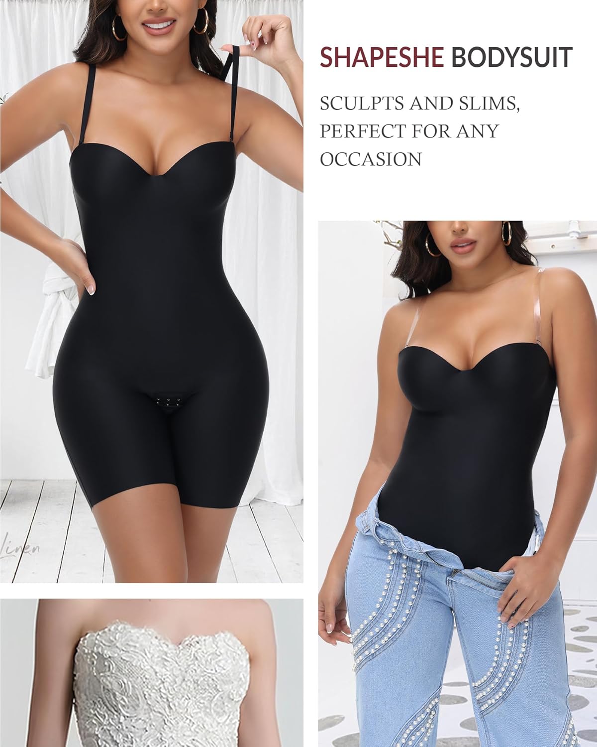 Strapless Shapewear Bodysuit for Women Compression Tummy Control Seamless Shapewear Full Body Shaper Bodysuit - Image 6