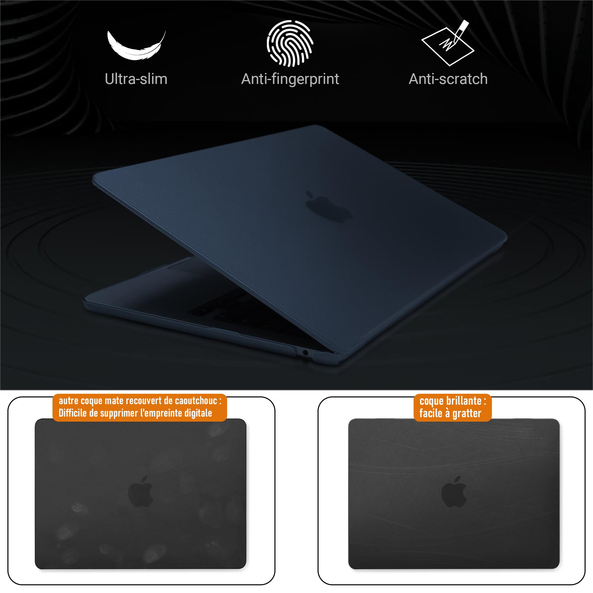 TECOOL Coque Ultrafine MacBook Air 15 Pouces M5 M4 M3 M2 2023-2026 A3448 A3241 A3114 A2941, Anti-Traces Plastique Givré, Bleu Minuit