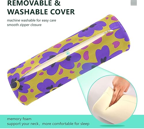 Miniatura 3 de Floral Abstract Violet Bolster Pillow Spa Cervical Neck Roll Pillow Cylinder Round Pillow Inserts for Neck Support Pillows for Sleeping Cylinder