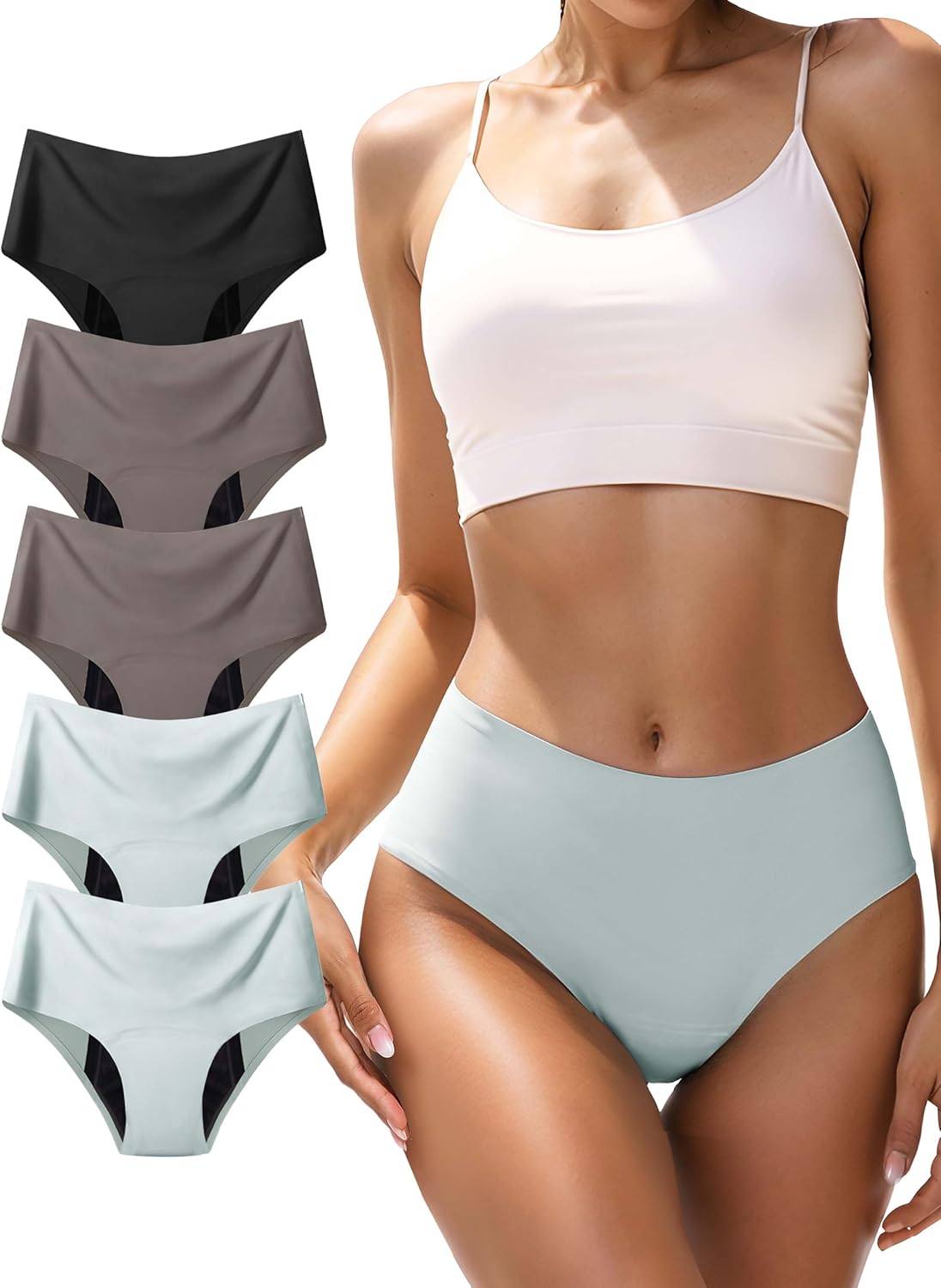 TIICHOO Incontinence Underwear for Women High Waisted Period Panties Heavy Flow Seamless Leakproof Underwear 5 Pack