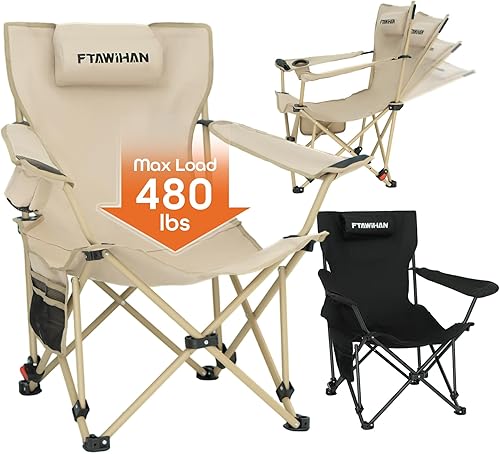 Miniatura 3 de Silla plegable de campamento de gran tamaño, sillas de campamento para adultos, silla de playa, sillas de césped plegables, silla XL, resistente,