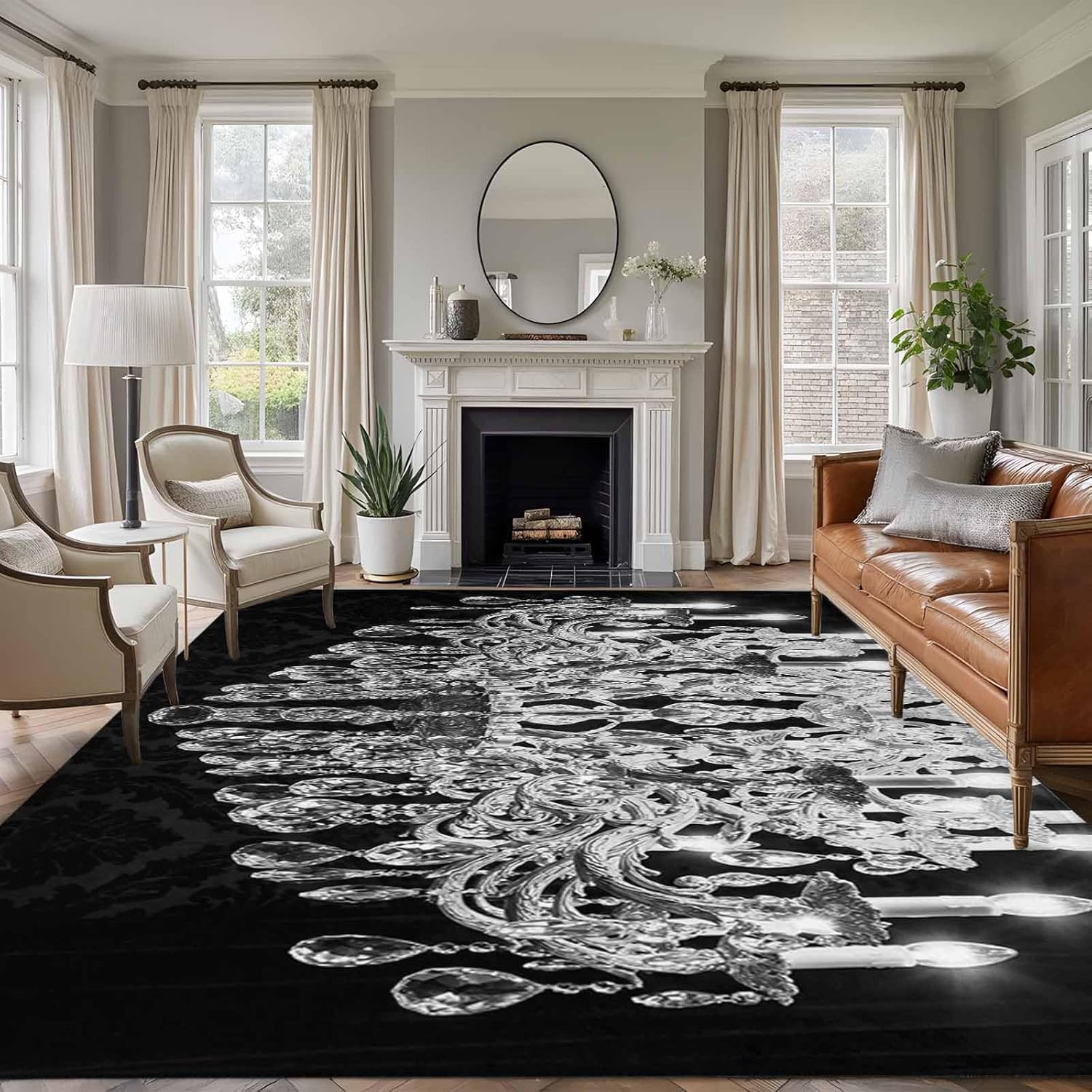 5×8 Area Rugs for Living Room, Crystal Chandelier Washable Rug Rectangular Indoor Carpet Non-Slip, Candle Abstract Luxury Modern Low Pile Bathroom Rug Kitchen Runner Rugs for Bedroom