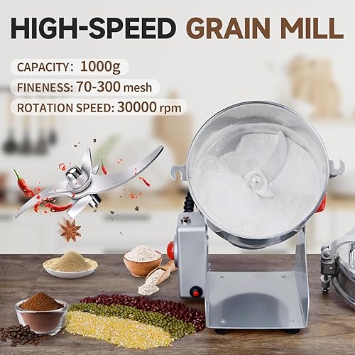 Miniatura 11 de Goldtouch Molinillo de grano de 5.29 oz, molinillo eléctrico de grano de acero inoxidable de 1500 W, máquina pulverizadora de polvo de alta