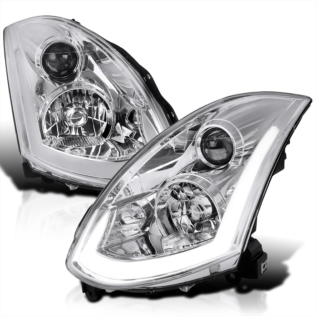 Spec-D Tuning LED Strip Projector Headlights Compatible with 2003-2007 Infiniti G35 Coupe, Left  Right Pair Headlamps Assembly