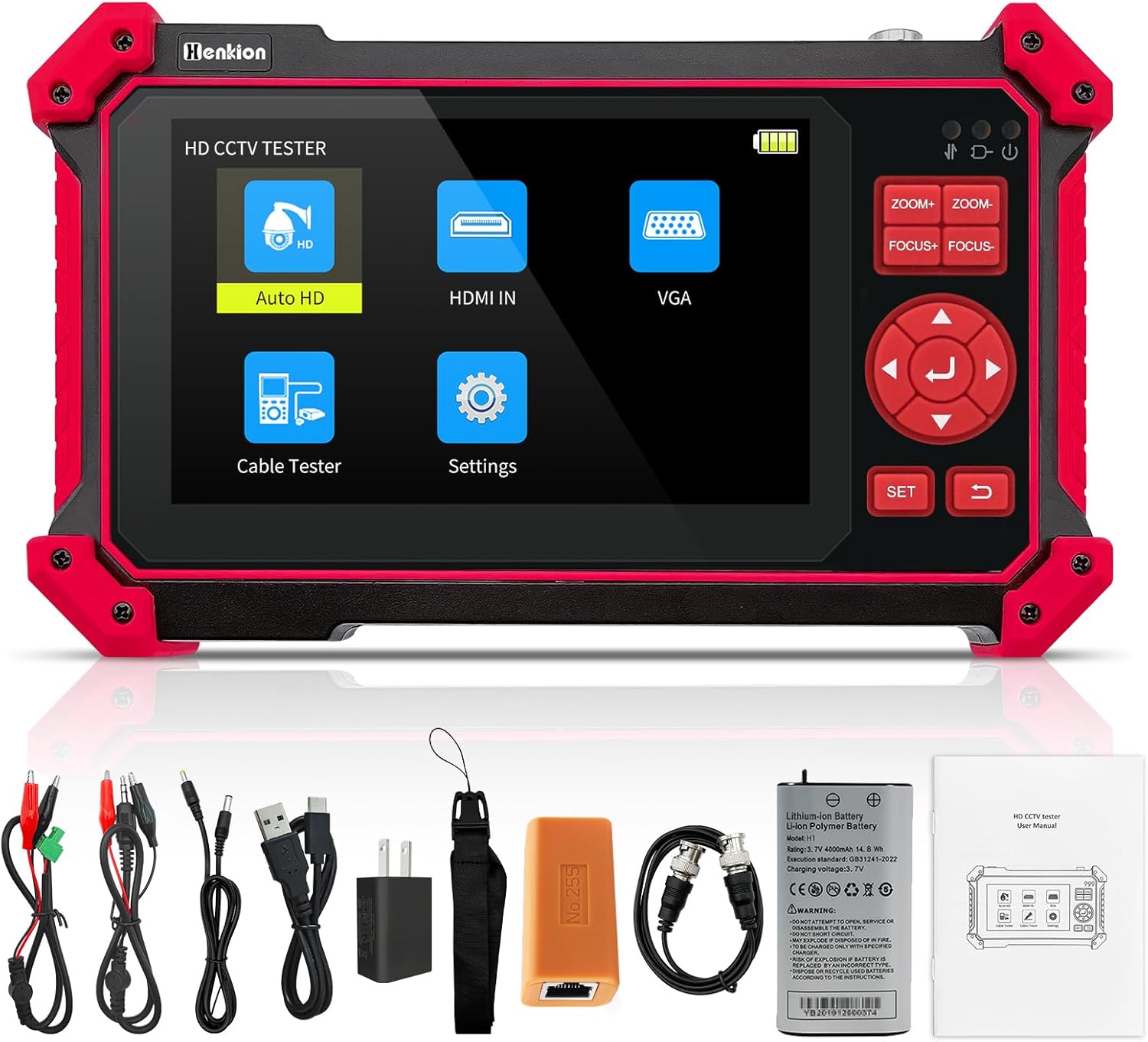 Henkion Auto HD Coaxial Camera Tester CCTV Tester Monitor 4K 8MP TVI/CVI/AHD/CVBS Analog Video Monitor 5 inch TFT-LCD Screen Support Cable Tester, HD/VGA Input,PTZ Control RS485 Call OSD Menu