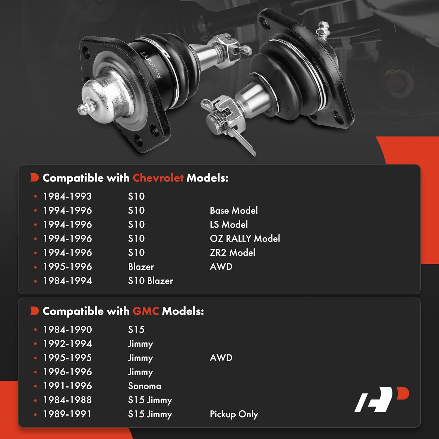 A-Premium Set of 4, Front Upper & Lower Ball Joints Kit, Compatible with Chevrolet Blazer 95-96, S10 Blazer 84-94, S10 84-96, GMC Jimmy 92-96, S15 84-90, S15 Jimmy 84-91, Sonoma 91-96