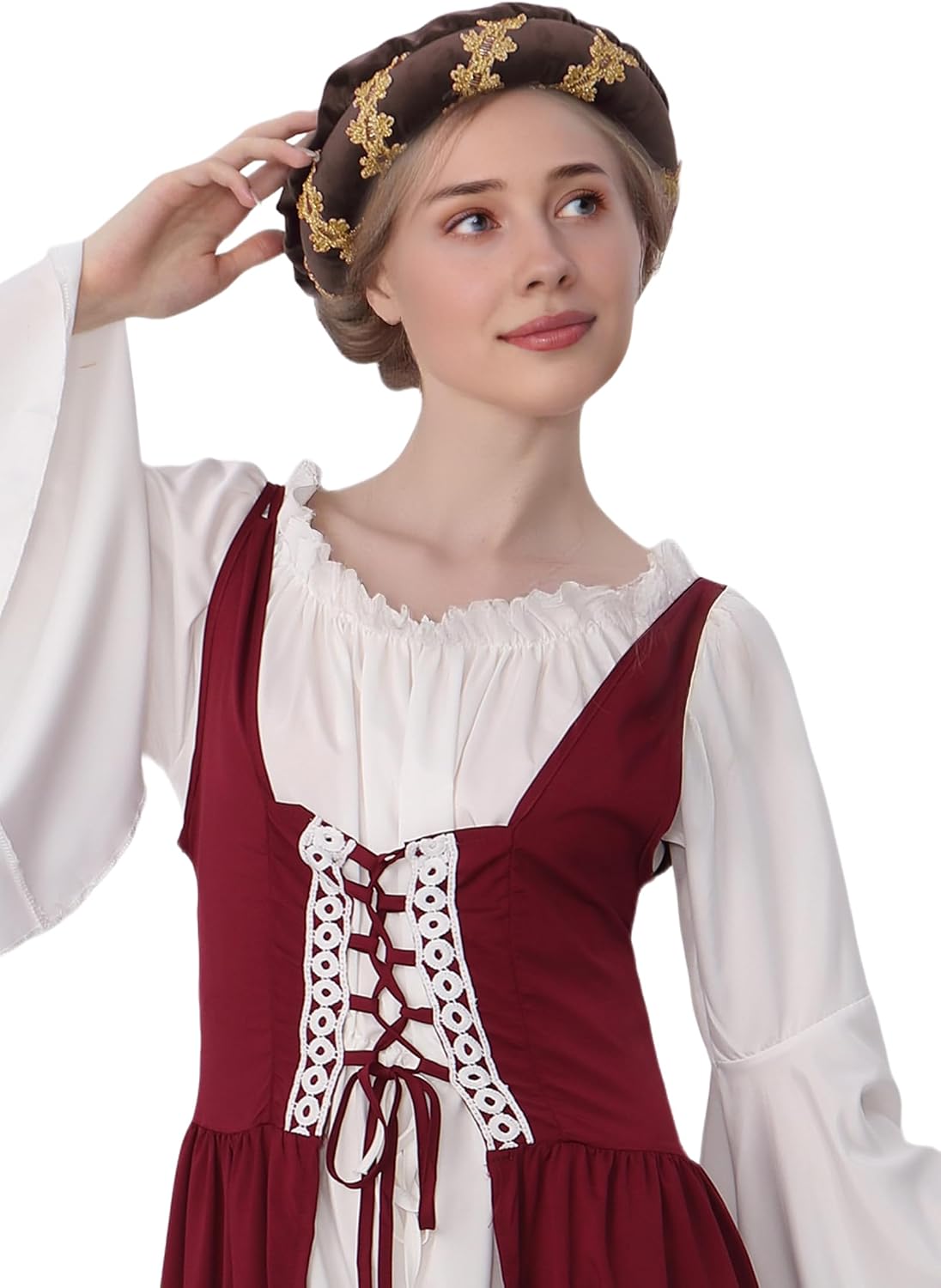 DAZCOS Renaissance Padded Roll Hat Medieval Velvet Coif Cap Retro Headpiece Bonnet for Costume Accessories