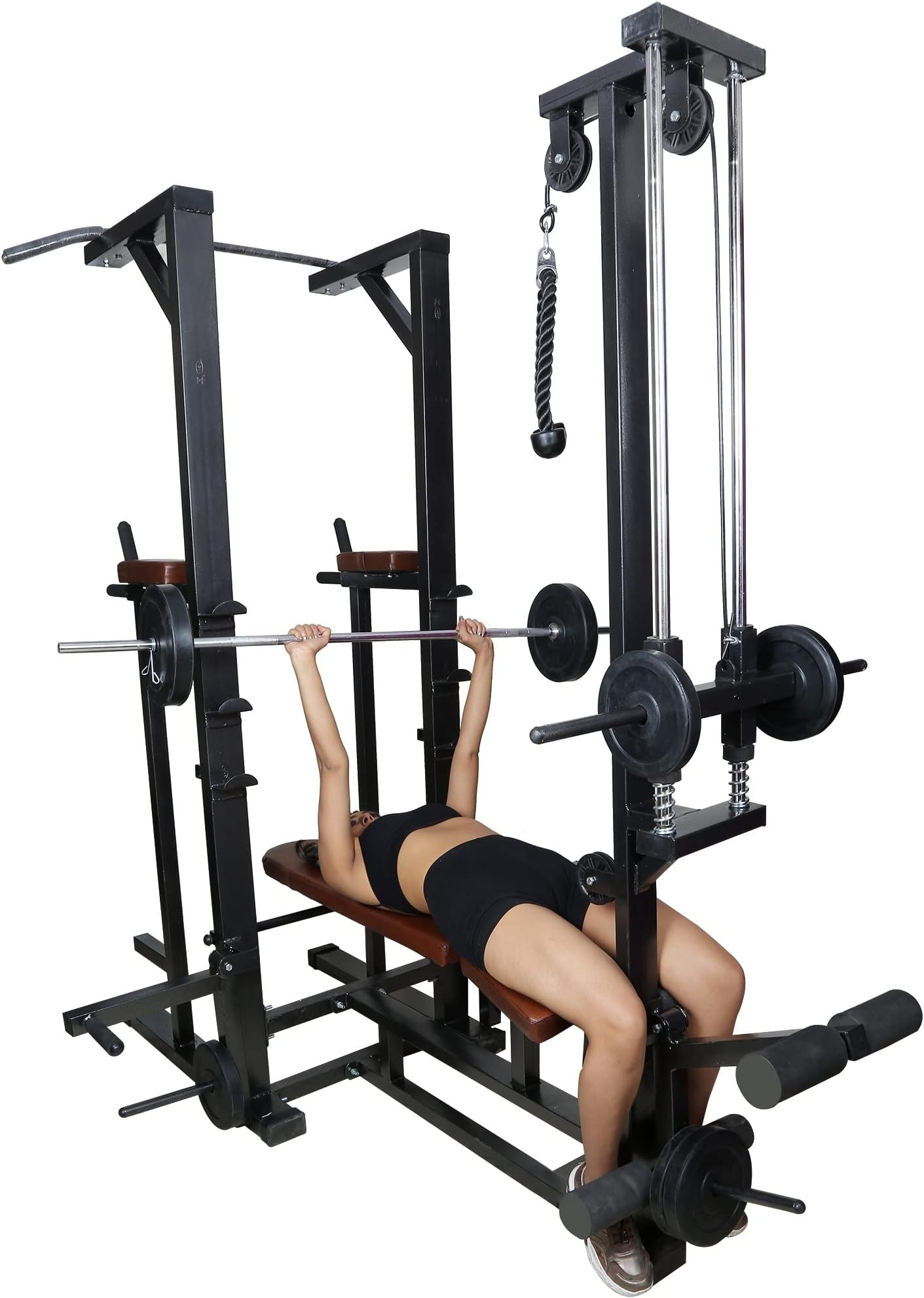 INFINITY FITNESS Alloy Steel, Foam 20 in 1 ABS Tower with Ground Pully Handle and Gym Decline Bench and Push up Workout Equipment (300 kg Capacity)