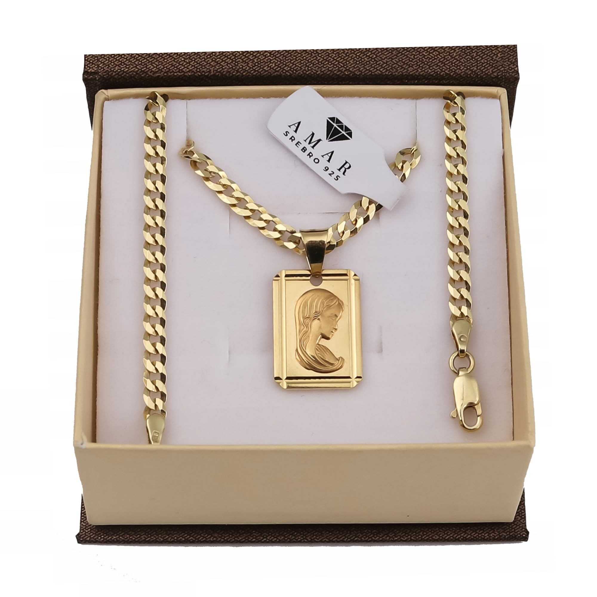 Amor Luxury Złoty łańcuszek męski 585, złoty naszyjnik męski z medalionem 925/585 naszyjnik męski - krzyż chrześcijański cudowny medal religijny, Maryja Panna, naszyjnik, biżuteria męska, 55 cm,