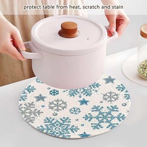 Miniatura 5 de 3 Pcs Trivet Tripod Christmas Pattern Silver for Hot Dishes 15in Cotton Thread Weave Absorb Water Hot Pads for Instant Pot House Decor