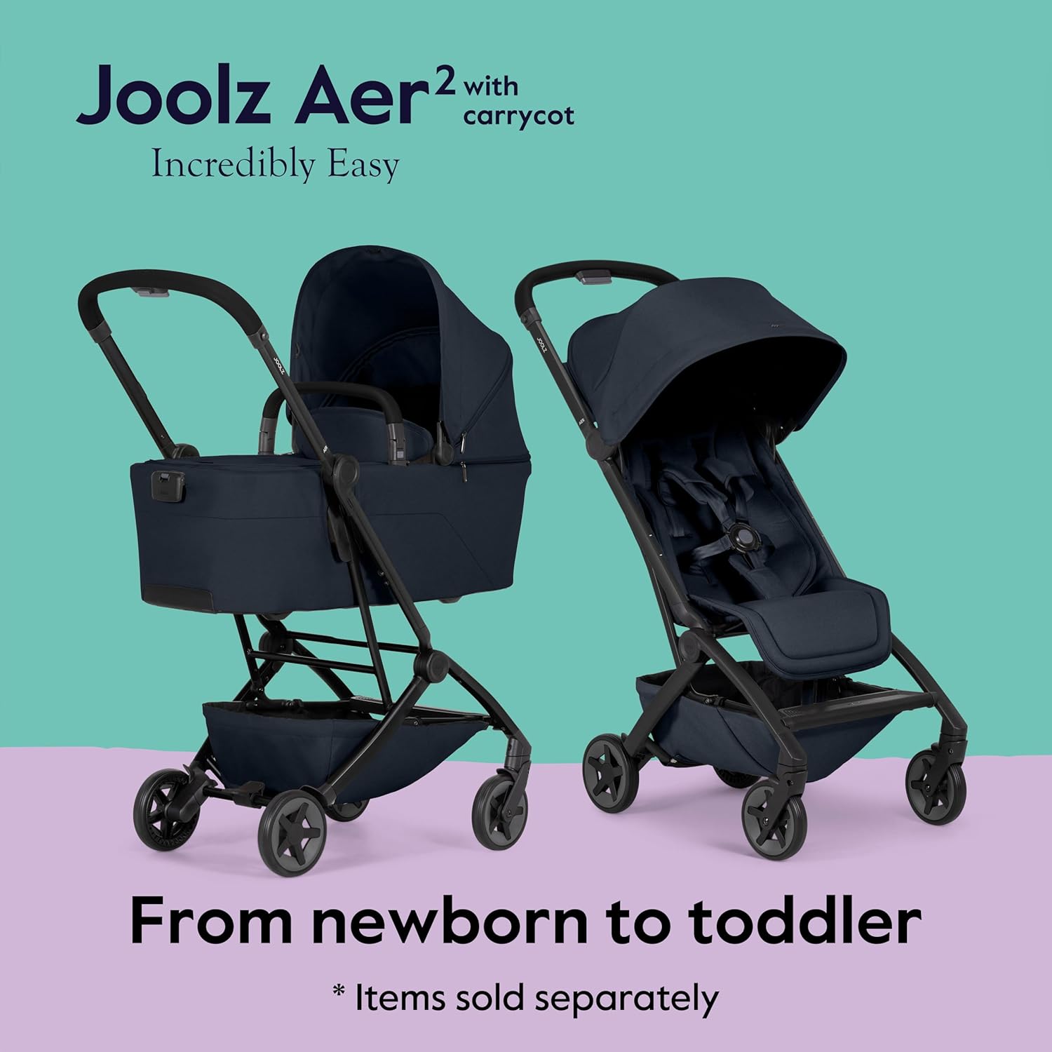 Joolz Aer2 Foldable Bassinet for Baby Stroller – Ultra-Light Bassinet with One-Hand Quick Fold - Soft Mattress - Large UPF 50+ Canopy - Perfect Baby Cot Add-on for Your Aer2 (Dark Navy Blue) image 5 of 6 B0FM8H9FFJ