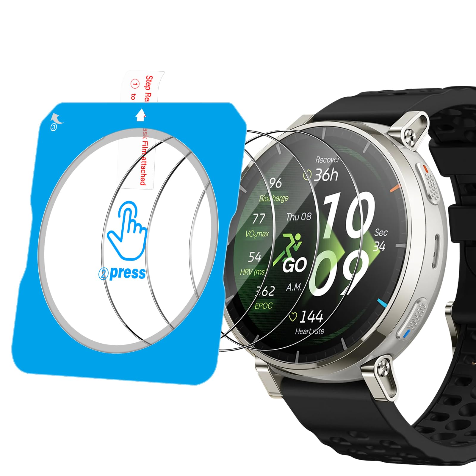 Protector de Pantalla Compatible con Amazfit Active 3/3 Premium 45mm Con Marco de Montaje [3 PCS], Cristal Templado Protective Film [No Burbujas] [Anti-Arañazos] HD 9H Vidrio Templado Saver