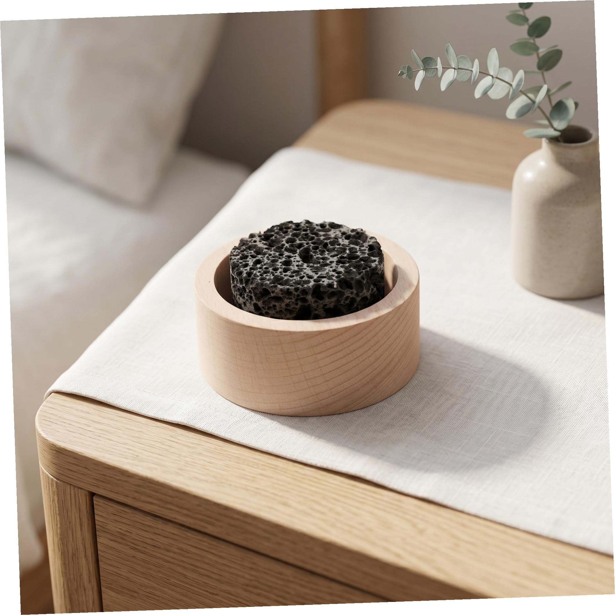 Sewroro 4 Piezas Difusor Pasivo de Piedra Volcánica para Aceites Esenciales, Diseño Redondo de Madera y Piedra Volcánica, Antideslizante, Adecuado para Habitaciones y Hoteles