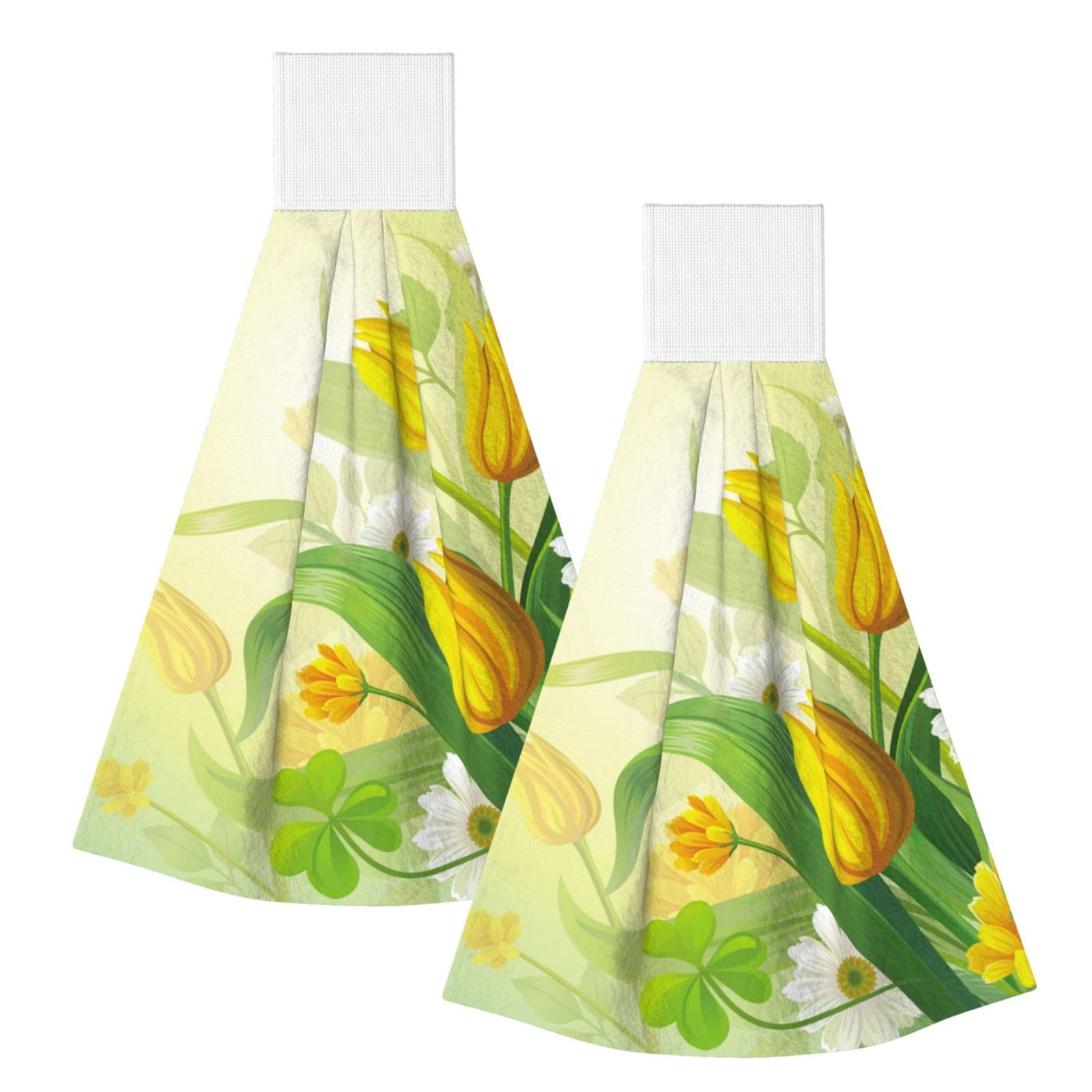 DOPKLNA Watercolor Yellow Tulips, 2 Pcs Hanging Coral Fiber Hand Towels for Bathroom, Absorbent Kitchen Towels