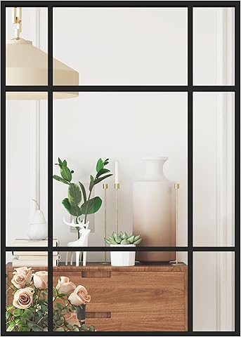 HOMCOM Espejo Rectangular de Pared, 70x50 cm, Espejo de Ventana con Marco de Metal, Decorativo para Salón, Dormitorio, Entrada, Negro