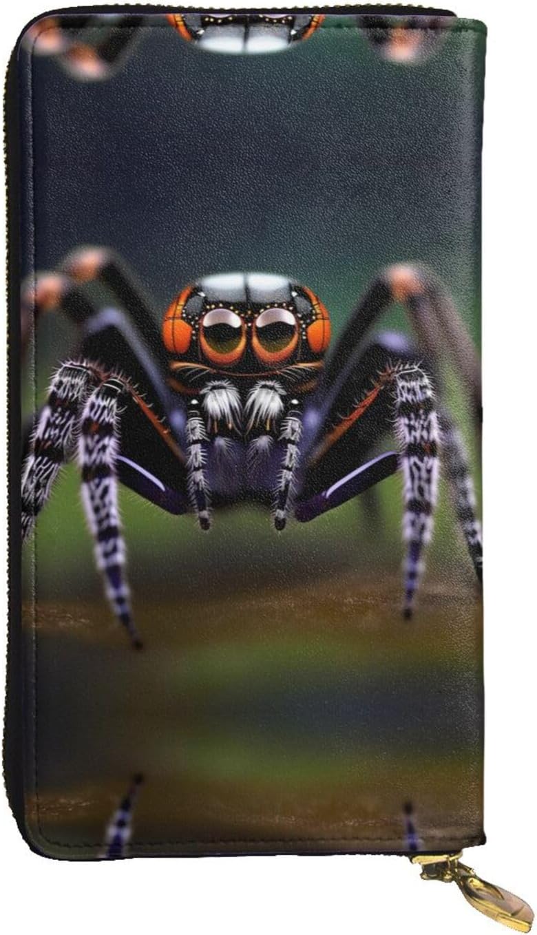 (7.5 * 4.1 inches) Long Clutch Bag, Tropical rainforest spiders Zipper Leather Wallet with Multiple Compartments Large Capacity, a Good Gift for Friends